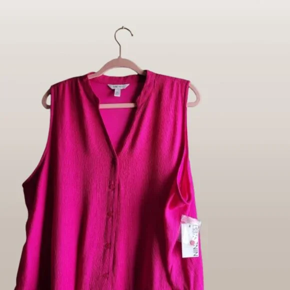 Women's Nine West Button Front Ruffle Hem Dress Size XXL in Gerbera Fuchsia NWT - Picture 5 of 7
